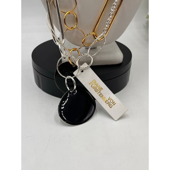 Diane von Furstenberg Mixed Metal Faux Pearl‎ Statement Long Ring Black Necklace - Picture 2 of 8